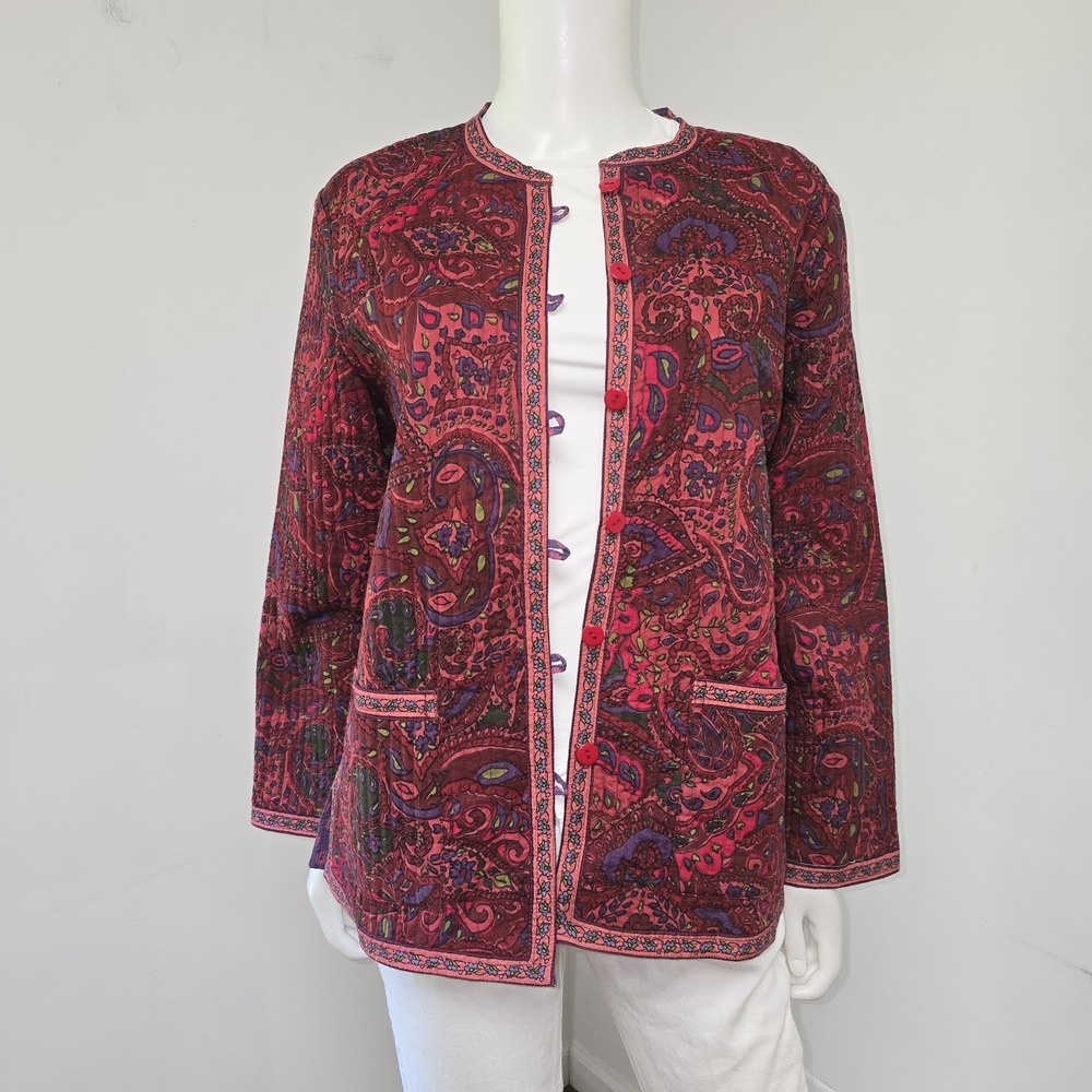 Appleseeds Quilted Reversible Button Up Jacket Size M Floral Paisley Coastal